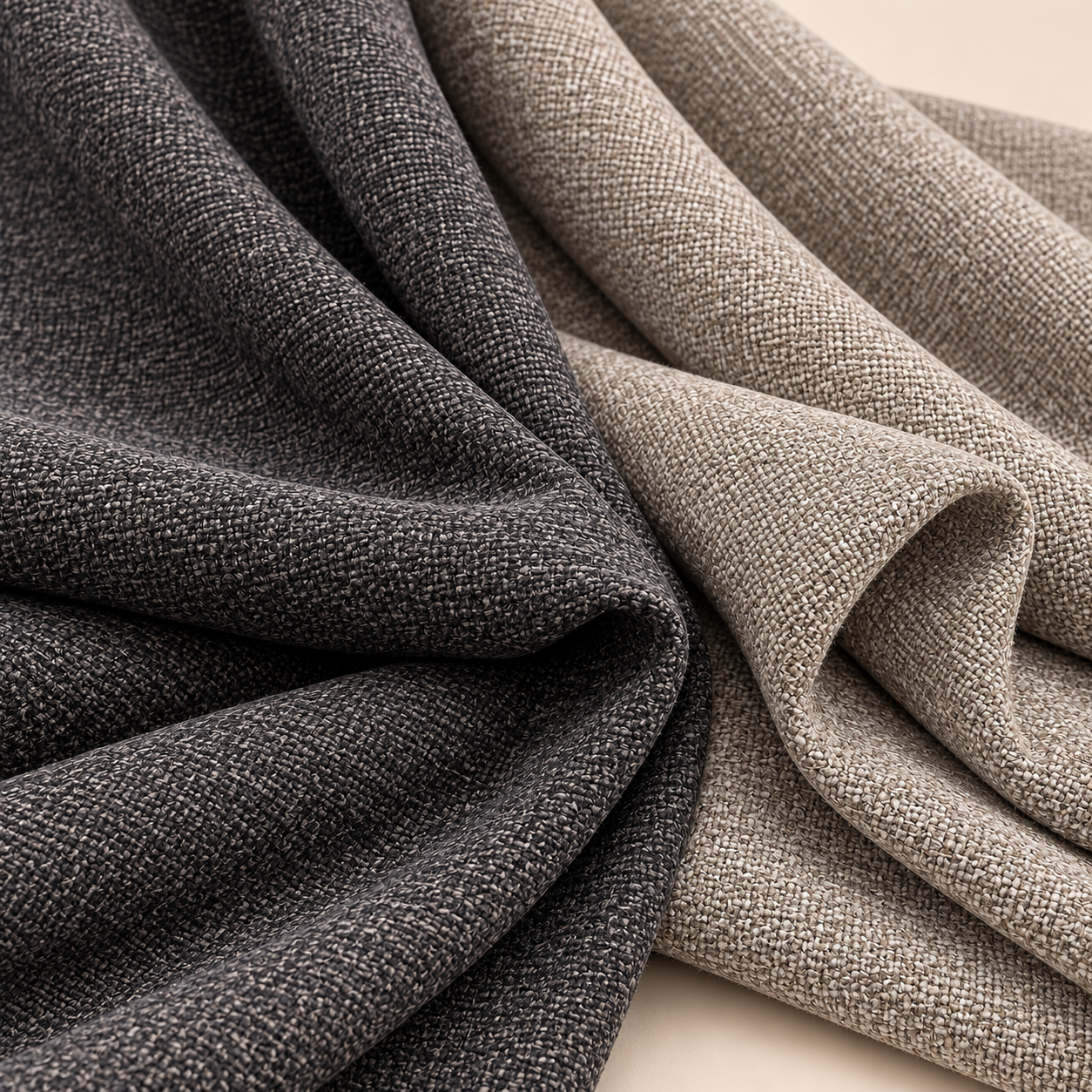 Charcoal and Taupe Woven Fabric Drapes Charcoal And Taupe Woven Fabric Drapes - Image 1